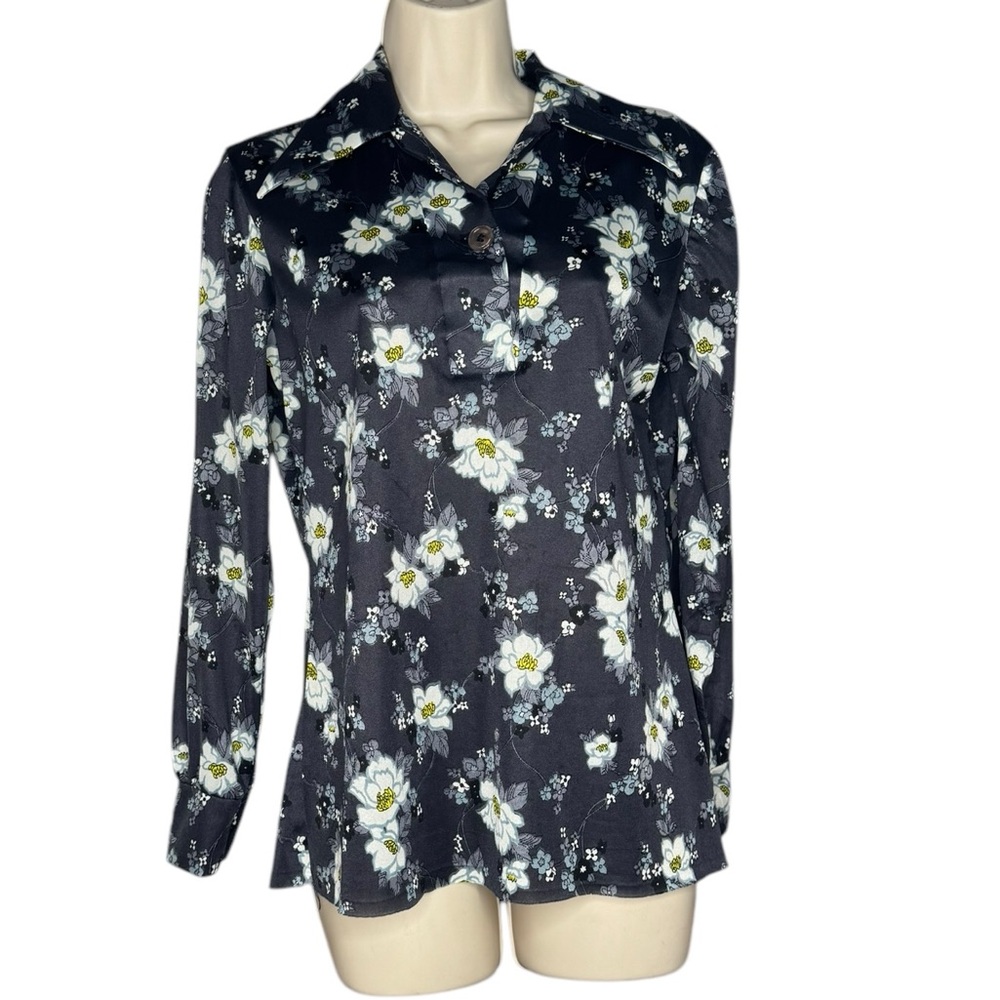 1970s Grey Floral Blouse by Mardi Modes New York